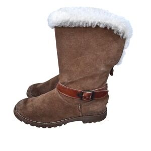 UGG Kids‎ Suede Leather Buckle Winter Boots Cozy Faux Fur Trim - Size 3